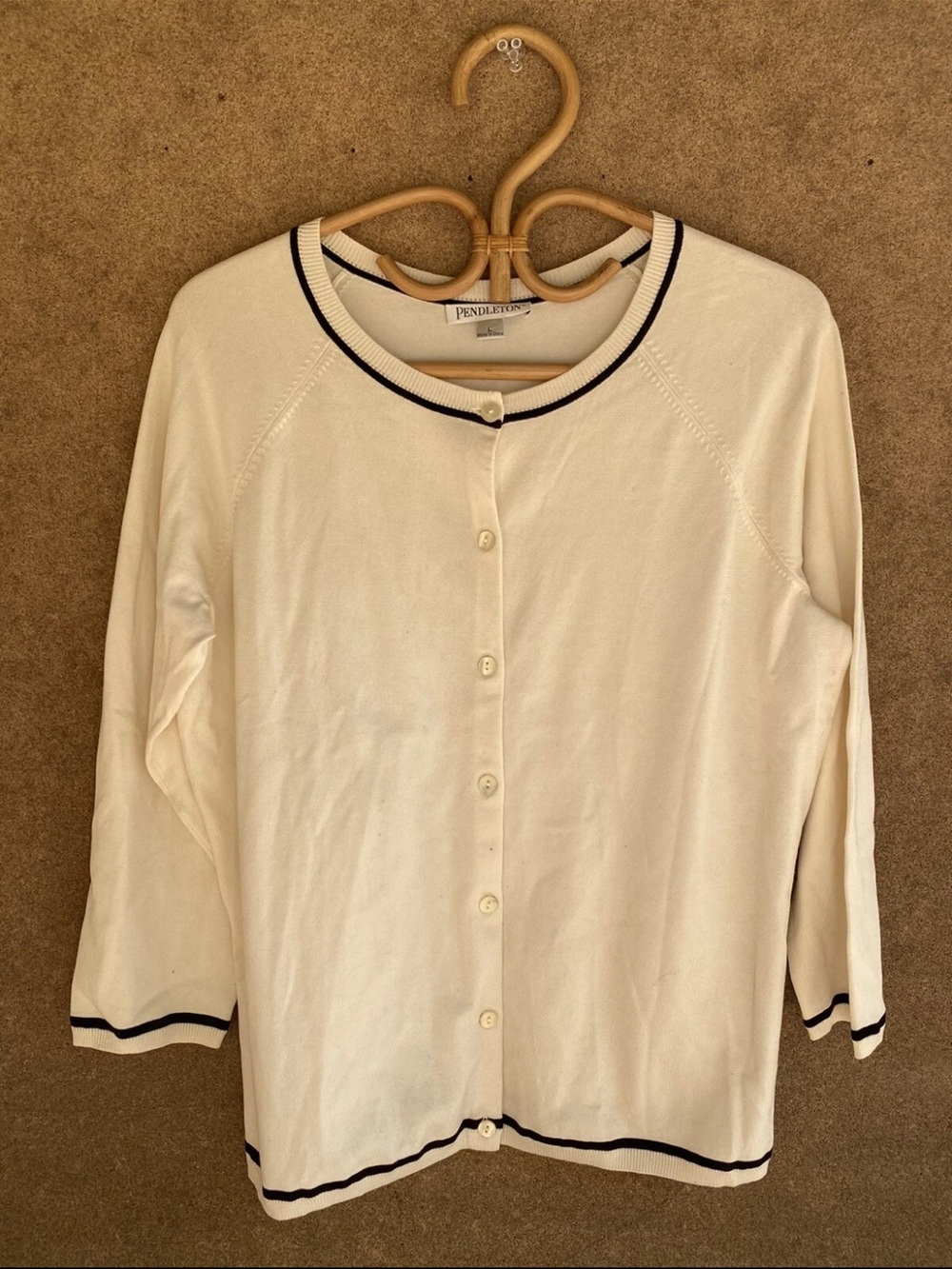 Pendleton Women's white 3/4 Sleeve Button Front Cardigan Sweater silk blend